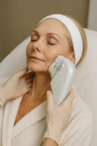 Woman receiving HIFU non surgical facelift treatment Little Bognor