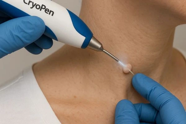 Person receiving cryotherapy Little Bognor for skin tag removal