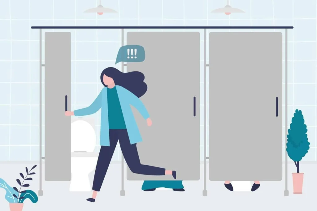 graphic of Urine incontinence Little Bognor woman running to the toilet.